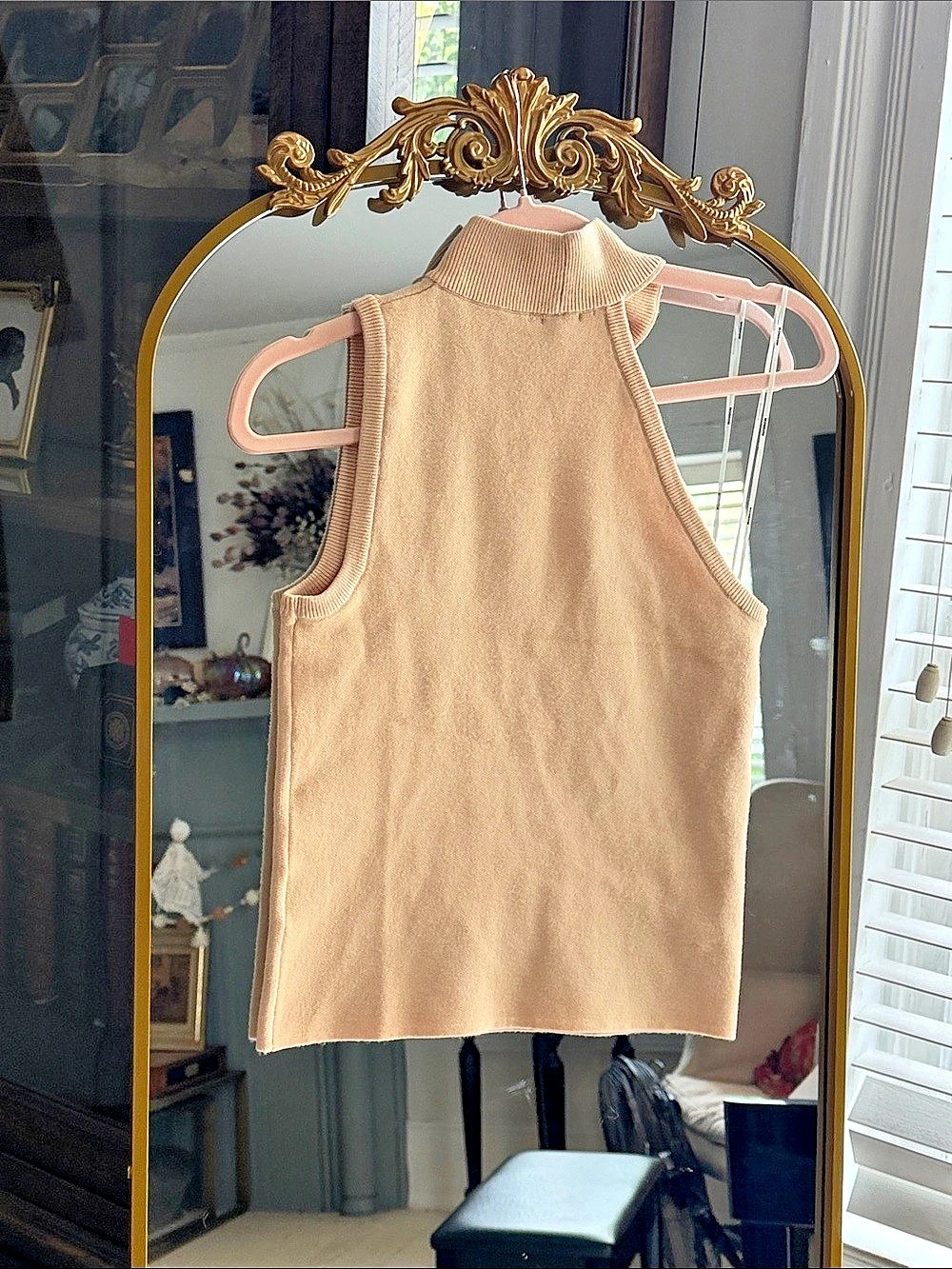 MONROW Sleeveless Asymmetrical Knit Beige Sweater Turtleneck NWOT